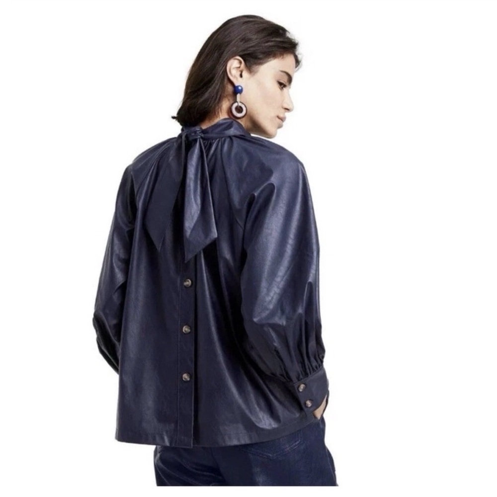 Rachel Comey Maritime Blue
Navy Long Sleeve Faux Leather
Button & Tie Back Top - Picture 2 of 10